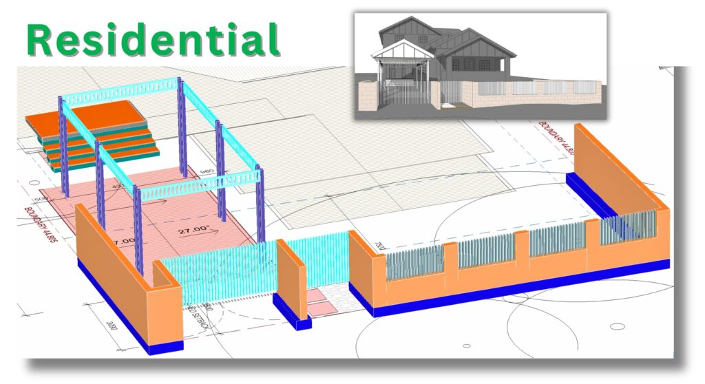 architectural drawing of a residential structure with labeled dimensions