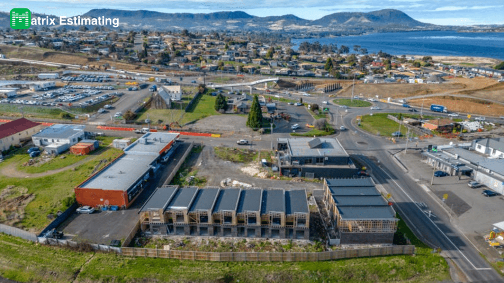 Aerial view of coastal industrial area