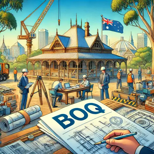 Surveyors at a construction site reviewing a Bill of Quantities in Australia