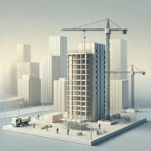 Minimalist Australian construction site with a high-rise and crane